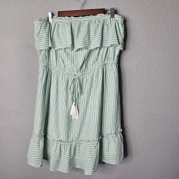 American‎ Eagle Green Seersucker Striped Strapless Mini Dress XL Resort Wear - Picture 1 of 10
